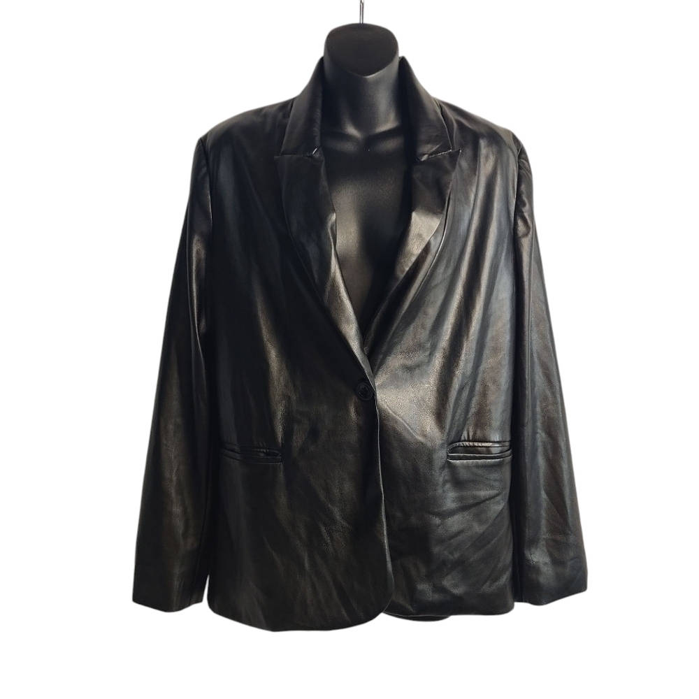 Pro Mesa Womens Black Faux Leather One Button Jacket Size Small NWOT